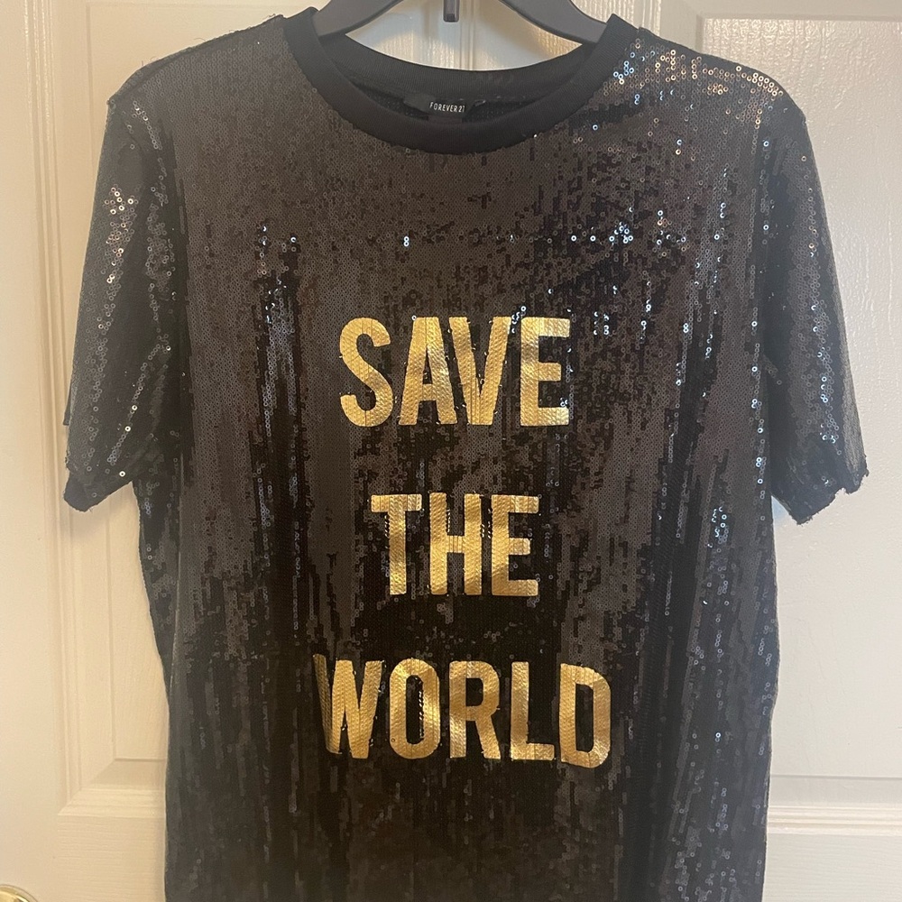 Forever 21 Black and Gold Sequin Top